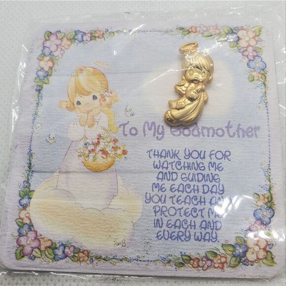 NWT Precious Moments Godmother Gold Tone Angel Pin - Picture 1 of 3